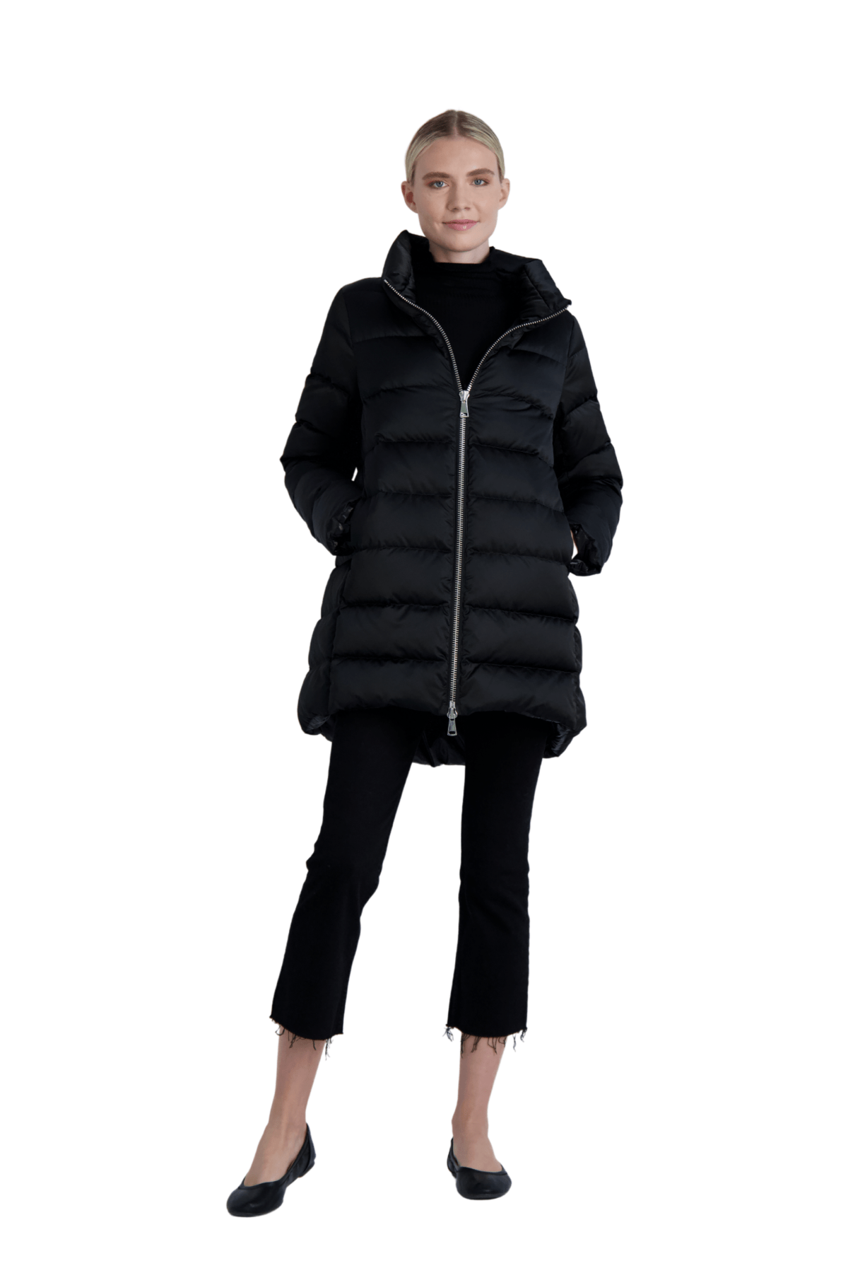 The Dorchester | Down Coat with Chunky Zipper | Midnight Black