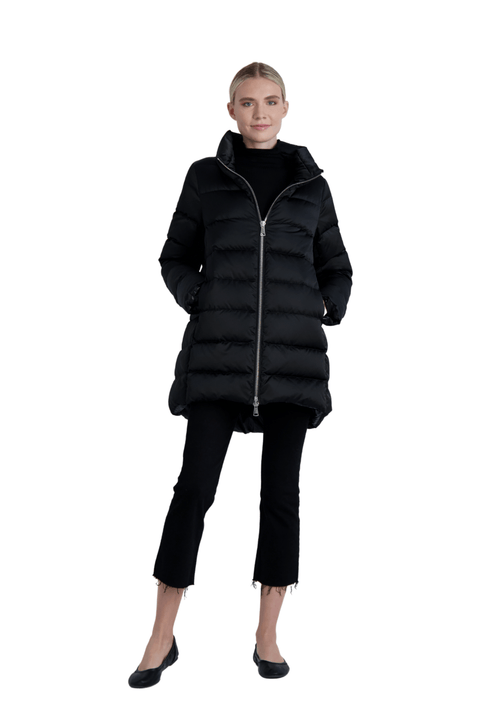 The Dorchester | Down Coat with Chunky Zipper | Midnight Black