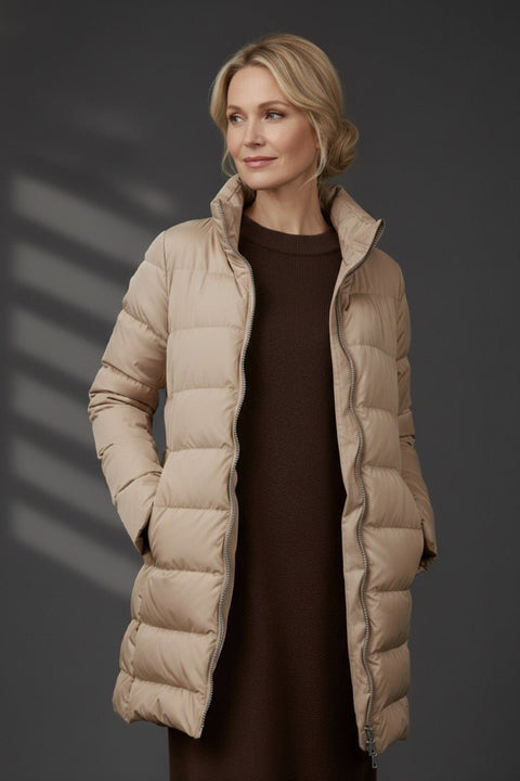 The Dorchester | Down Coat with Chunky Zipper | Taupe