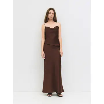 The Elena Skirt | Satin Maxi Skirt - Brown