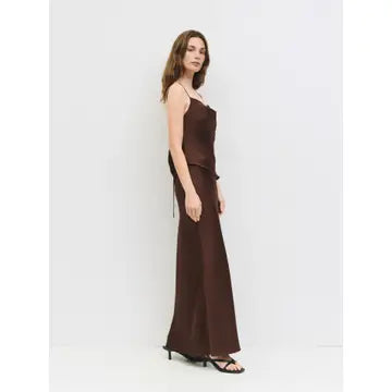 The Elena Skirt | Satin Maxi Skirt - Brown