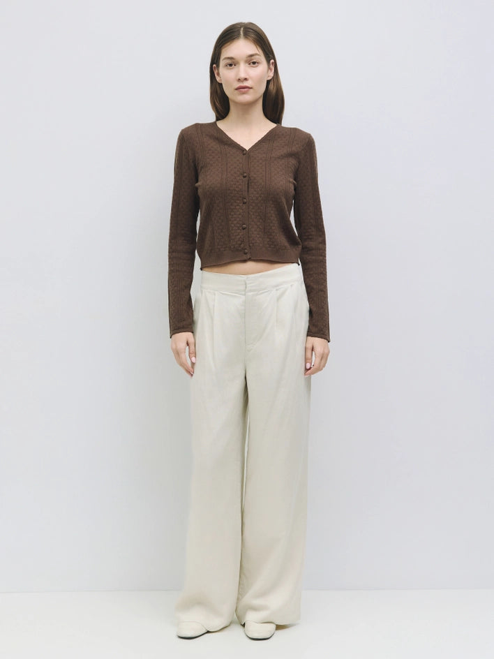 The Faye Top | Knit Pointelle Cardigan Top BROWN-Top-All Row-S-BLACK-Urbanheer