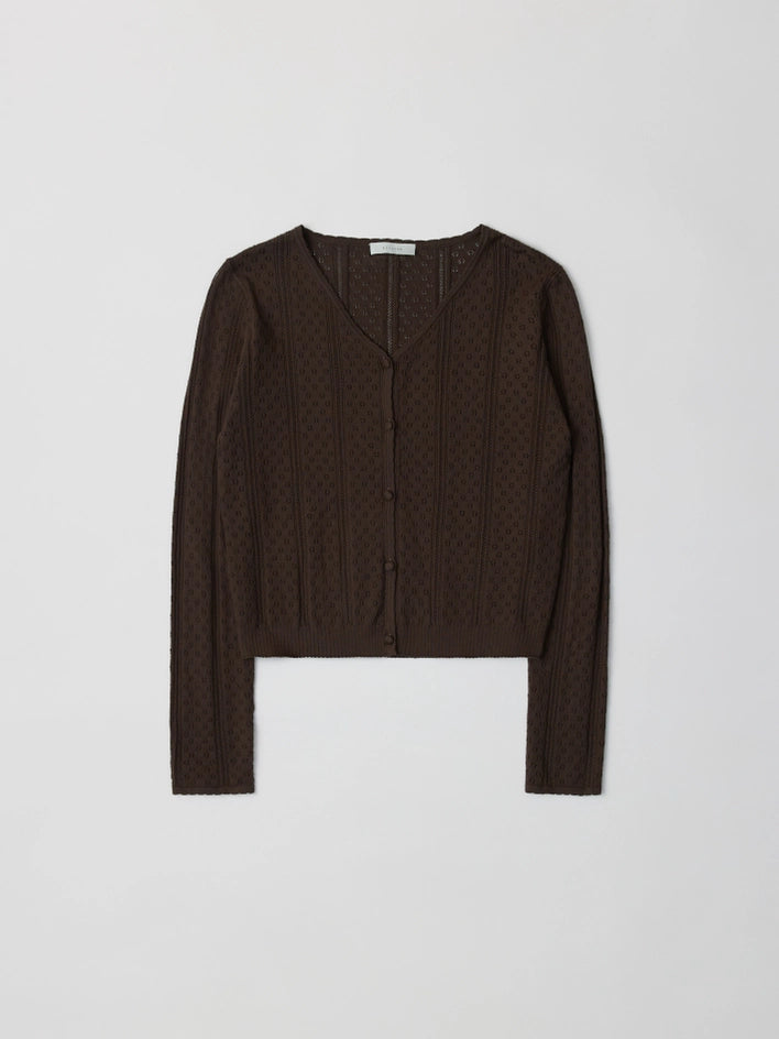 The Faye Top | Knit Pointelle Cardigan Top BROWN-Top-All Row-S-BLACK-Urbanheer