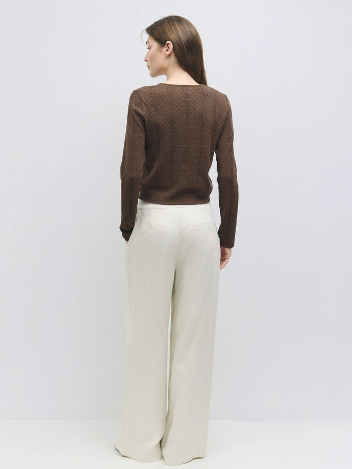 The Faye Top | Knit Pointelle Cardigan Top BROWN-Top-All Row-S-BLACK-Urbanheer