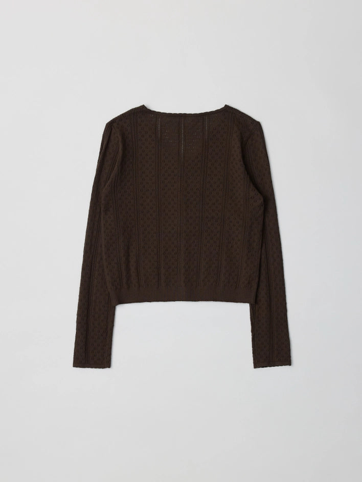 The Faye Top | Knit Pointelle Cardigan Top BROWN-Top-All Row-S-BLACK-Urbanheer