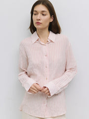 The Frazier Top | Sheer Striped Button-Down Shirt CREAM-PINK-Shirt-All Row-S-CREAM-PINK-Urbanheer
