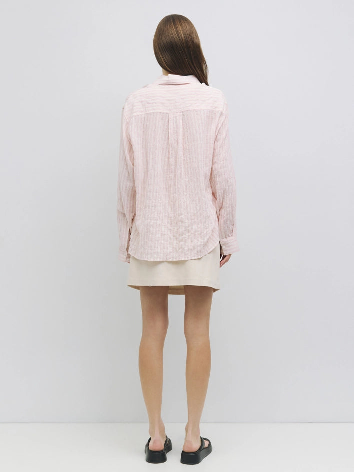 The Frazier Top | Sheer Striped Button-Down Shirt CREAM-PINK-Shirt-All Row-S-CREAM-PINK-Urbanheer