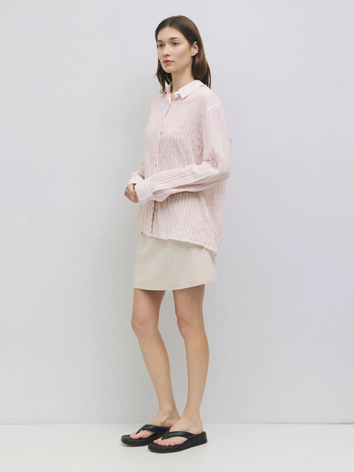 The Frazier Top | Sheer Striped Button-Down Shirt CREAM-PINK-Shirt-All Row-S-CREAM-PINK-Urbanheer