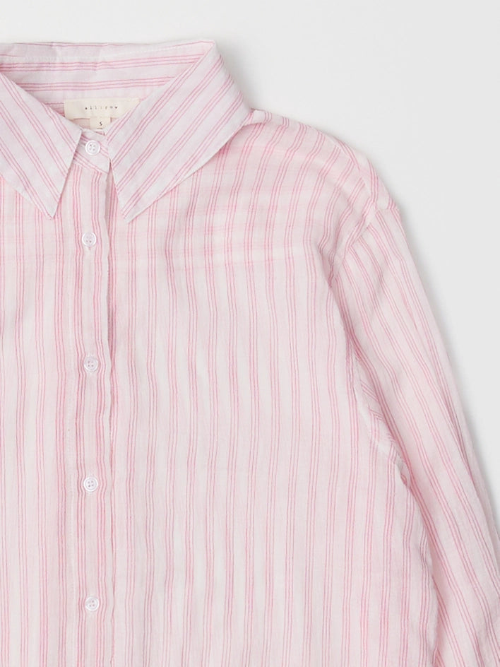 The Frazier Top | Sheer Striped Button-Down Shirt CREAM-PINK-Shirt-All Row-S-CREAM-PINK-Urbanheer