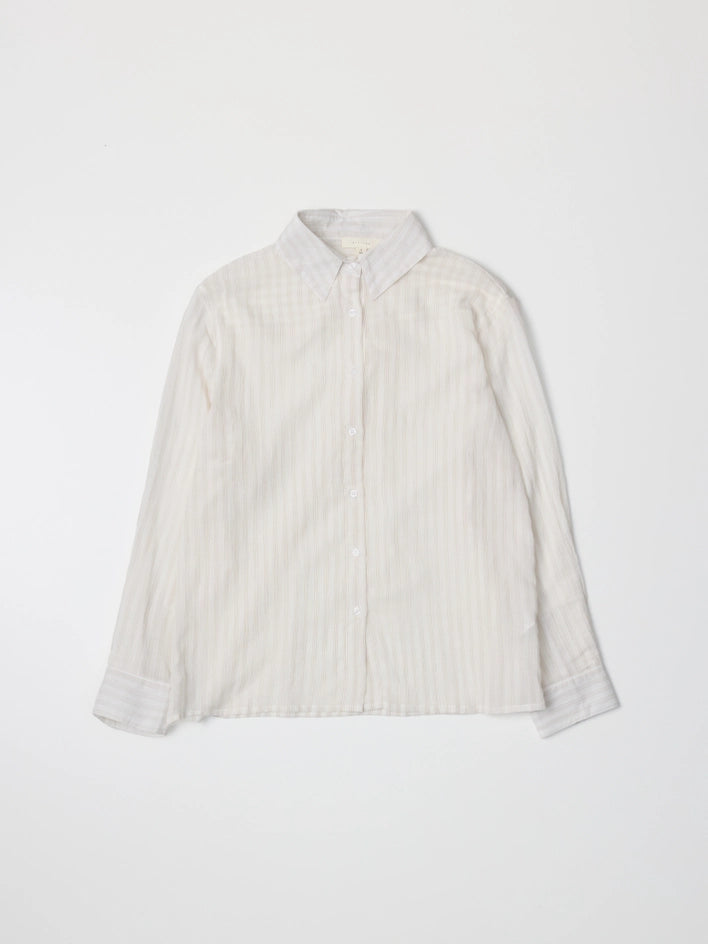 The Frazier Top | Sheer Striped Button-Down Shirt WHITE-BEIGE-Shirt-All Row-S-WHITE-BEIGE-Urbanheer