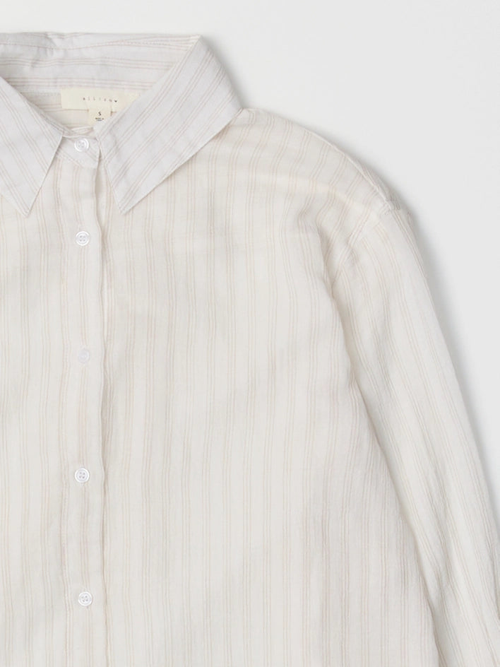 The Frazier Top | Sheer Striped Button-Down Shirt WHITE-BEIGE-Shirt-All Row-S-WHITE-BEIGE-Urbanheer
