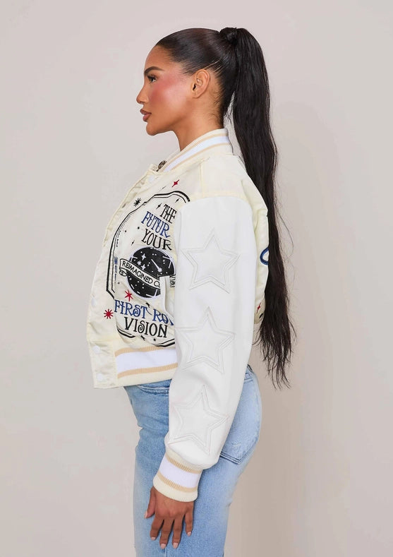 The Future Is Yours Varsity Jacket-Jacket-Vibrant M.i.U-S-Cream-Urbanheer