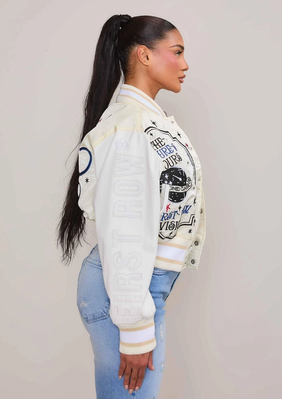 The Future Is Yours Varsity Jacket-Jacket-Vibrant M.i.U-S-Cream-Urbanheer
