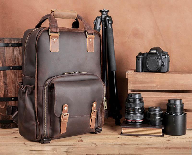 The Gaetano | Large Leather Backpack Camera Bag with Tripod Holder-Backpack-Steel Horse Leather-Leather-Urbanheer