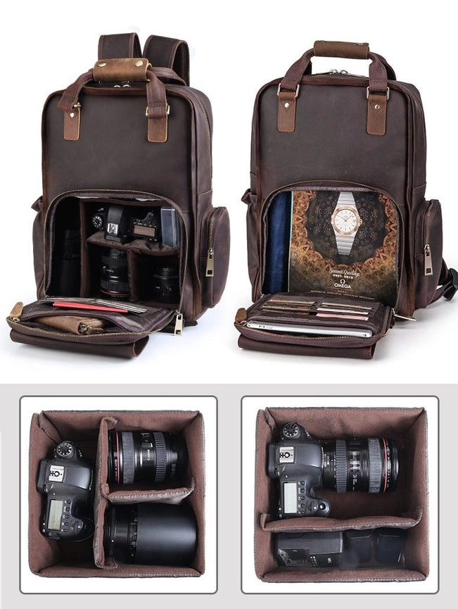 The Gaetano | Large Leather Backpack Camera Bag with Tripod Holder-Backpack-Steel Horse Leather-Leather-Urbanheer