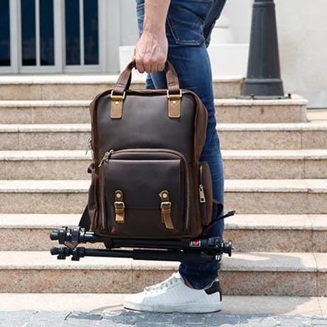 The Gaetano | Large Leather Backpack Camera Bag with Tripod Holder-Backpack-Steel Horse Leather-Leather-Urbanheer