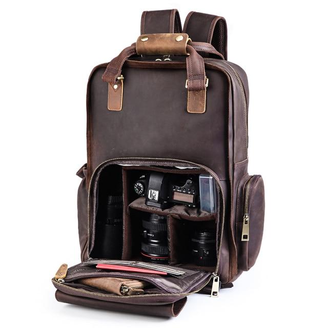 The Gaetano | Large Leather Backpack Camera Bag with Tripod Holder-Backpack-Steel Horse Leather-Leather-Urbanheer