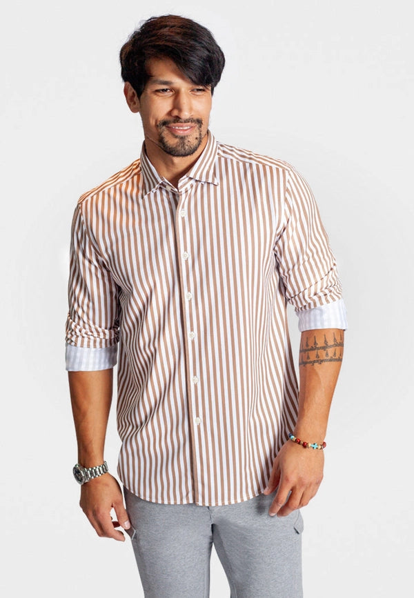 The Go Big Stripe Long Sleeve Tech Shirt - Espresso-Shirts-Buki-S-Espresso-Urbanheer