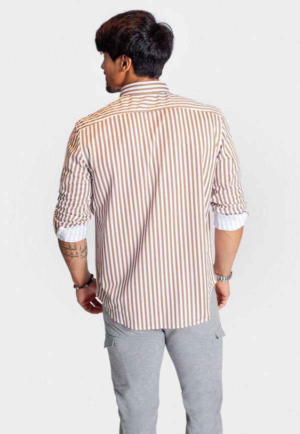 The Go Big Stripe Long Sleeve Tech Shirt - Espresso-Shirts-Buki-S-Espresso-Urbanheer