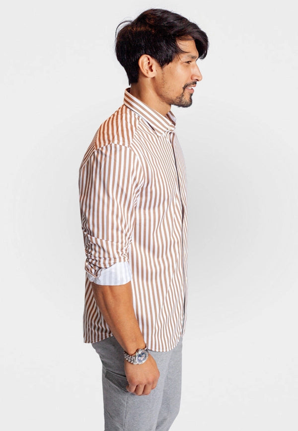The Go Big Stripe Long Sleeve Tech Shirt - Espresso-Shirts-Buki-S-Espresso-Urbanheer
