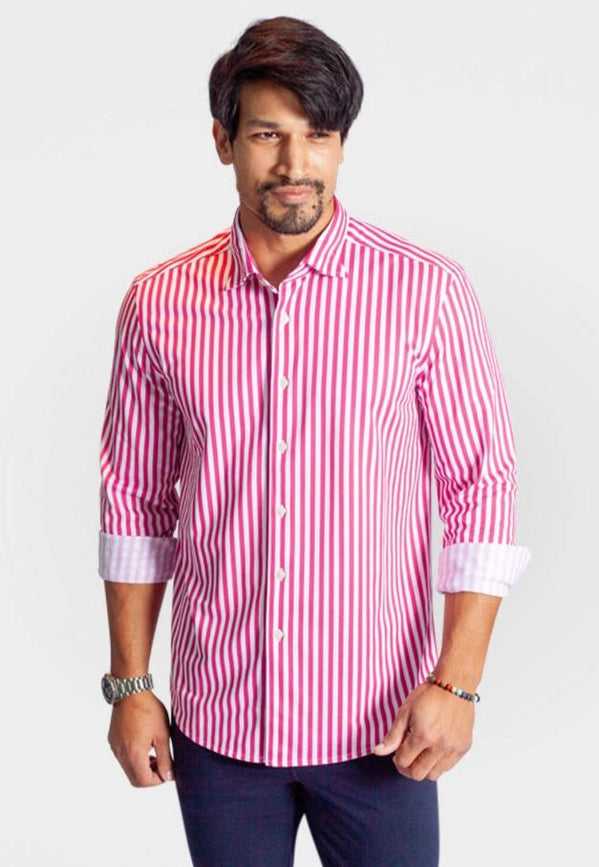 The Go Big Stripe Long Sleeve Tech Shirt - Jazzy Red-Shirts-Buki-M-Jazzy Red-Urbanheer