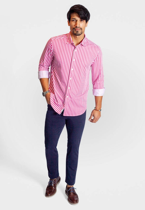 The Go Big Stripe Long Sleeve Tech Shirt - Jazzy Red-Shirts-Buki-M-Jazzy Red-Urbanheer