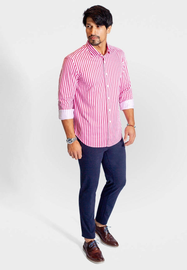 The Go Big Stripe Long Sleeve Tech Shirt - Jazzy Red-Shirts-Buki-M-Jazzy Red-Urbanheer