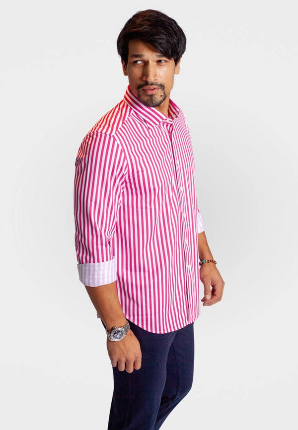The Go Big Stripe Long Sleeve Tech Shirt - Jazzy Red-Shirts-Buki-M-Jazzy Red-Urbanheer