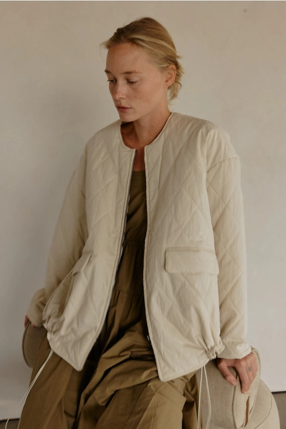 The Greta Jacket | Oversized Quilted Jacket with Drawstrings CREAM-Jacket-MOD REF-S-CREAM-Urbanheer