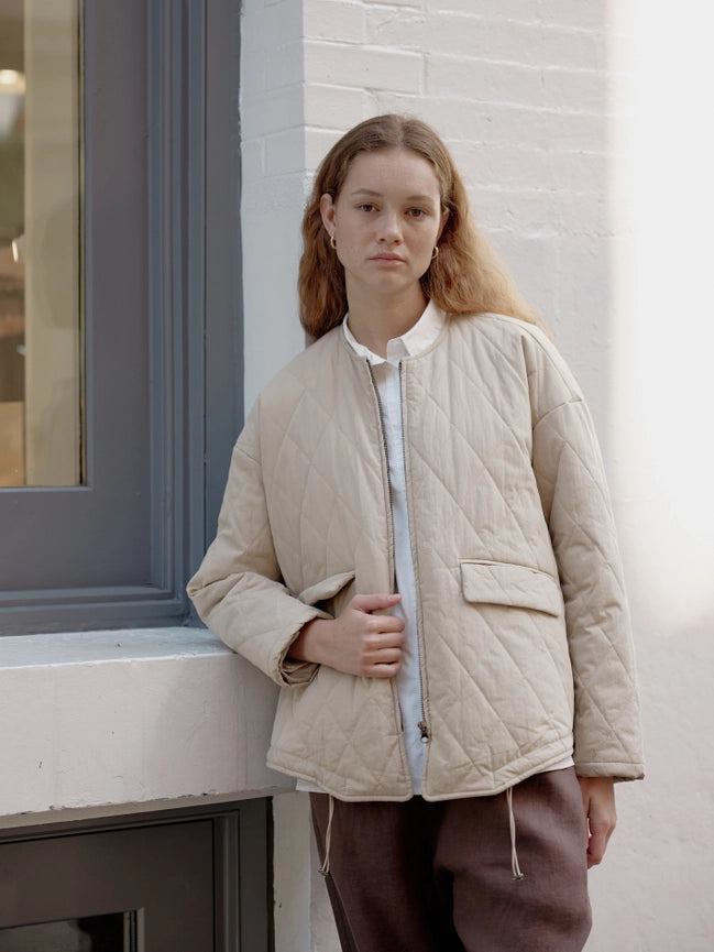 The Greta Jacket | Oversized Quilted Jacket with Drawstrings CREAM-Jacket-MOD REF-S-CREAM-Urbanheer