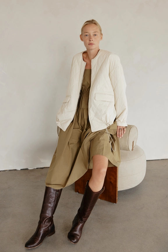 The Greta Jacket | Oversized Quilted Jacket with Drawstrings CREAM-Jacket-MOD REF-S-CREAM-Urbanheer