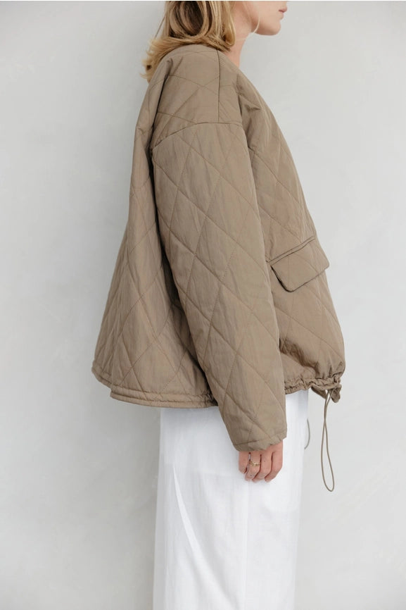 The Greta Jacket | Oversized Quilted Jacket with Drawstrings OLIVE-Jacket-MOD REF-S-OLIVE-Urbanheer