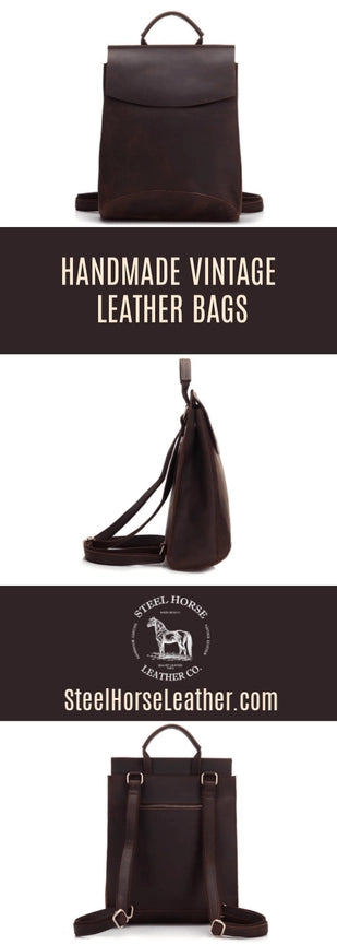 The Gyda Backpack | Vintage Leather Travel Backpack-Backpack-Steel Horse Leather-Leather-Brown-12.1"L x 11"H x 4"W (31cm x 28cm x 10cm)-Urbanheer