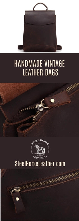 The Gyda Backpack | Vintage Leather Travel Backpack-Backpack-Steel Horse Leather-Leather-Brown-12.1"L x 11"H x 4"W (31cm x 28cm x 10cm)-Urbanheer