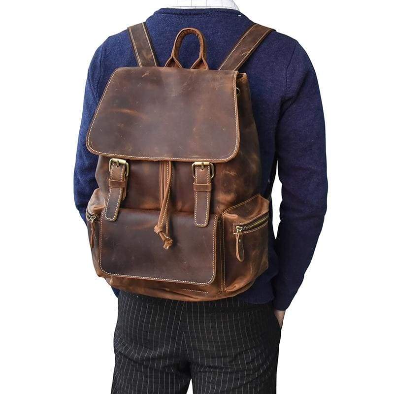 The Hagen Backpack | Vintage Leather Backpack Dark Brown-Backpack-Steel Horse Leather-14.6" X 12.2" X 5.1" (37x 31cm x 13cm)-Leather-Dark Brown-Urbanheer