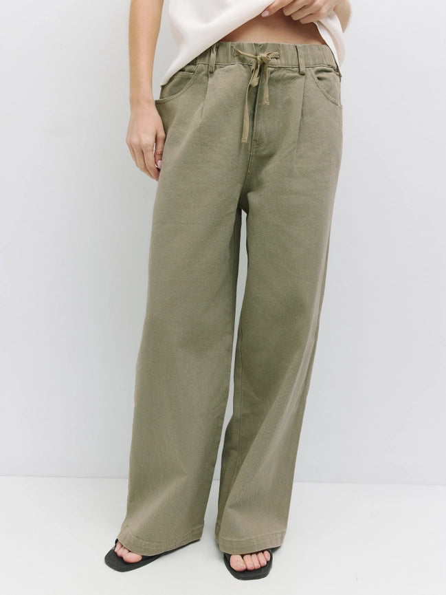 The Iris Pants | Denim Drawstring Pants-Pants-MOD REF-S-OLIVE-Urbanheer