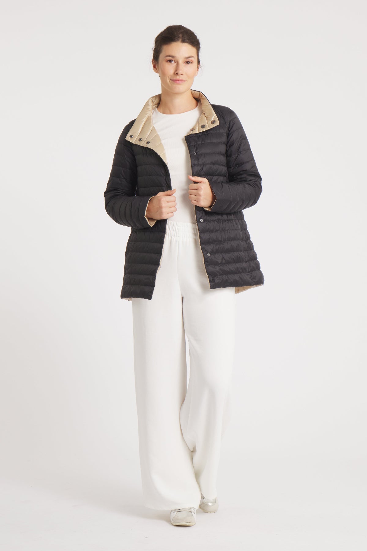 The Knightsbridge | Lightweight 2 in 1 Reversible Down Coat | Matte Black / Metallic Gold