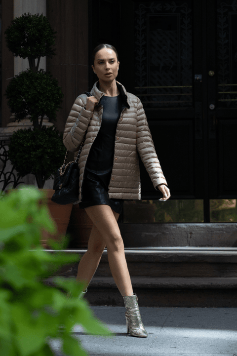 The Knightsbridge | Lightweight 2 in 1 Reversible Down Coat | Matte Black / Metallic Gold