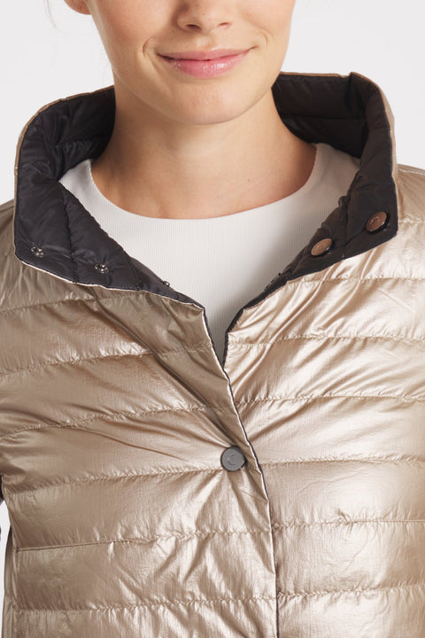 The Knightsbridge | Lightweight 2 in 1 Reversible Down Coat | Matte Black / Metallic Gold
