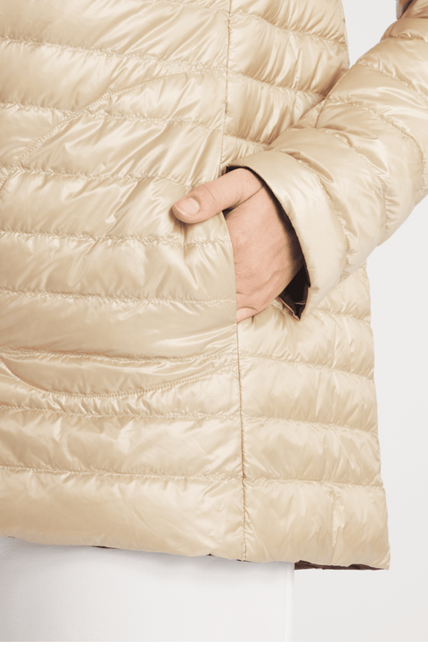 The Knightsbridge | Lightweight 2 in 1 Reversible Down Coat | Matte Black / Taupe