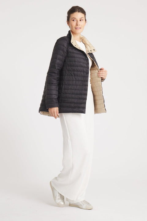 The Knightsbridge | Lightweight 2 in 1 Reversible Down Coat | Matte Black / Taupe