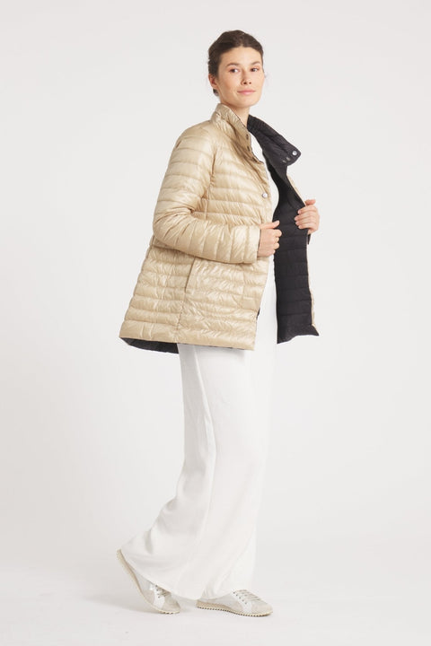 The Knightsbridge | Lightweight 2 in 1 Reversible Down Coat | Matte Black / Taupe
