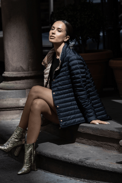 The Knightsbridge | Lightweight 2 in 1 Reversible Down Coat | Matte Black / Taupe