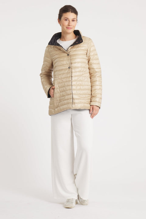 The Knightsbridge | Lightweight 2 in 1 Reversible Down Coat | Matte Black / Taupe