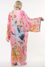 The Legend of the Crane Maxi Kimono / Topper-Kimono-Aratta-One Size-Rose Crane-Urbanheer