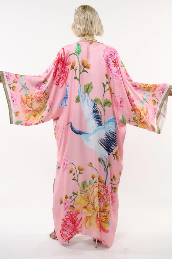 The Legend of the Crane Maxi Kimono / Topper-Kimono-Aratta-One Size-Rose Crane-Urbanheer