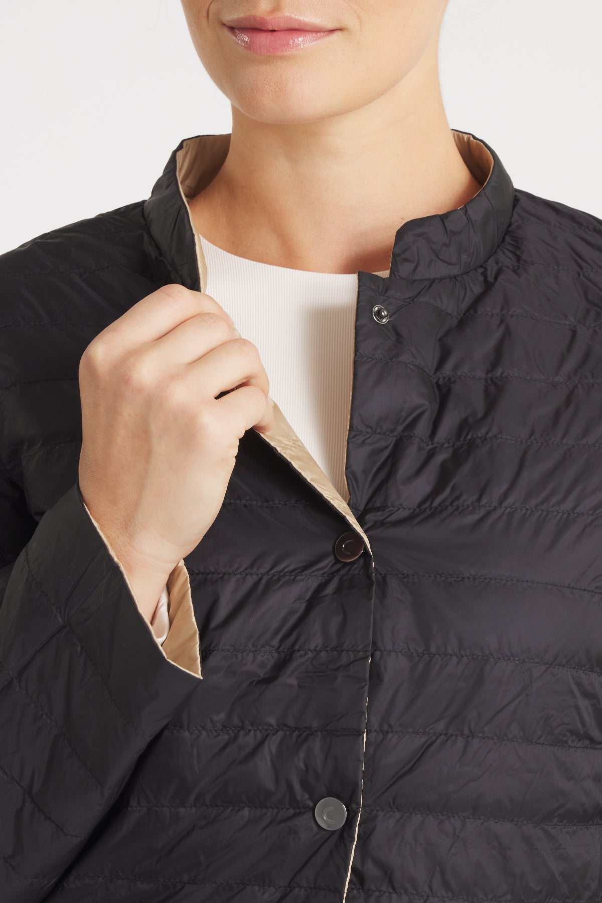 The Leicester in Matte | 2 in 1 Reversible Down Jacket | Midnight Black / Taupe