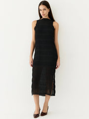 The Malika Dress | Crinkled Boat Neck Maxi Dress BLACK-Dress-All Row-S-CREAM-Urbanheer