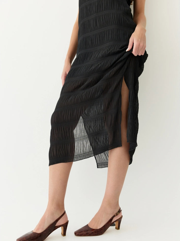 The Malika Dress | Crinkled Boat Neck Maxi Dress BLACK-Dress-All Row-S-CREAM-Urbanheer