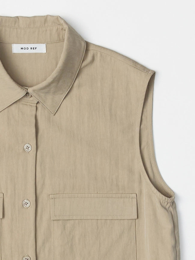 The Marion Top | Sleeveless Shirt with Cargo Pockets BEIGE-Top-MOD REF-S-BEIGE-Urbanheer